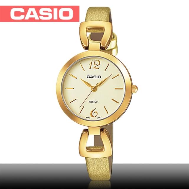 【CASIO 卡西歐】日系金系列-小徑面造型皮革女錶(LTP-E402GL)