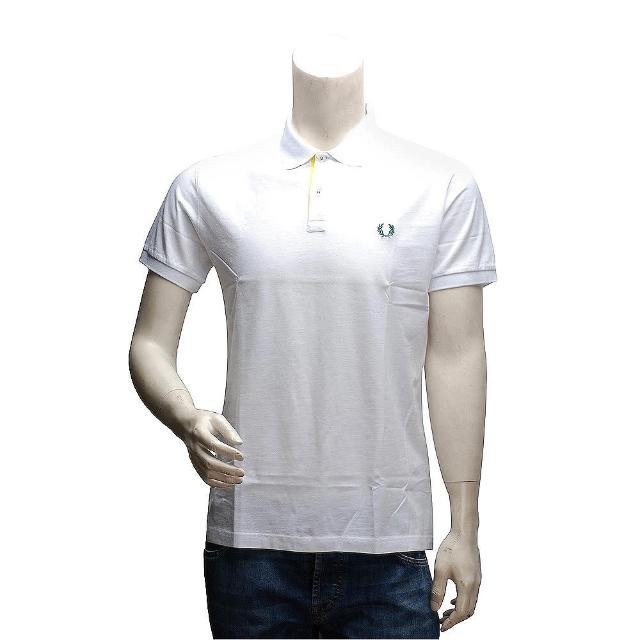 【FRED PERRY】經典刺繡LOGO 純棉撞色設計立領短袖POLO衫(白30022241-V0036)