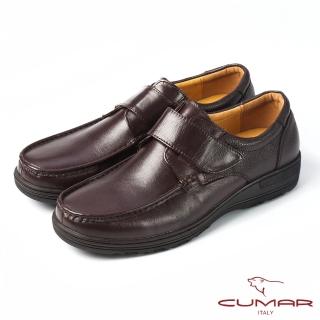 【CUMAR】CUMAR舒適上班族‧混搭牛皮魔術貼氣墊鞋(咖啡色)