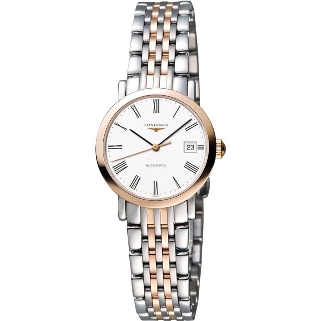 【LONGINES】Elegant 優雅系列羅馬機械女錶-白x雙色版/29mm(L43105117)