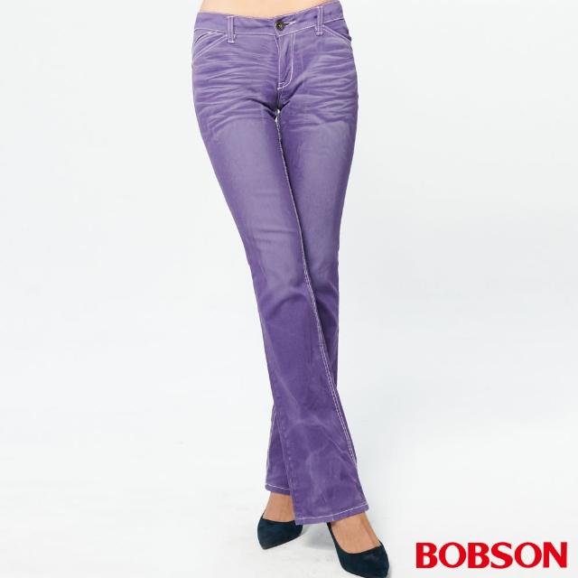 【BOBSON】套染刷白小喇叭褲(紫61)