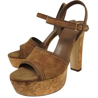 【GUCCI】麂皮厚底高跟鞋-37.5號(咖啡色)