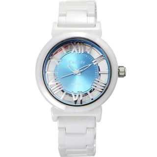 【Canody】羅馬浮雕 雙鏤空陶瓷腕錶(白x藍/35mm/CB1220-1C)