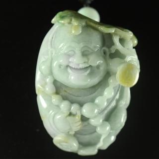 【金玉滿堂】頂級天然三彩聚寶彌勒佛翡翠雕件