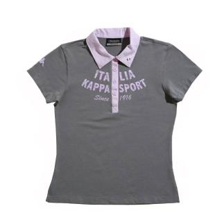 【KAPPA】KAPPA義大利舒適時尚女彈力棉彩色POLO衫(灰 粉紅)
