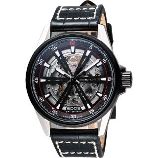 【epos】skeleton 經典鏤空機械腕錶-銀x黑/44mm(3425.135.35.15.24)