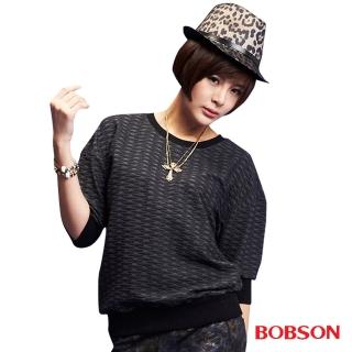 【BOBSON】女款緹織布5分袖上衣(黑33094-88)