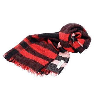 【BURBERRY】經典格紋雙面兩色純羊毛大披肩/圍巾(170CM-紅色3968118-MILI-RED)
