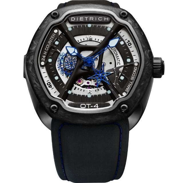 【DIETRICH】OT系列 生化機械碳纖維鏤空腕錶-黑x藍指針/46mm(OT-4)