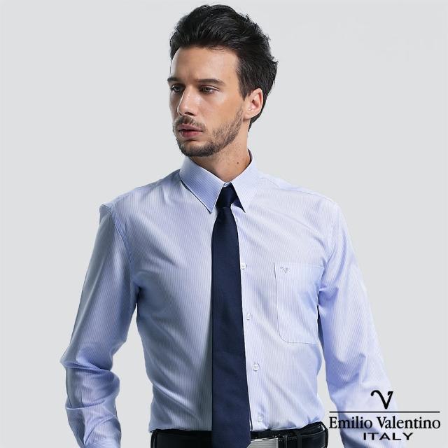 【Emilio Valentino 范倫提諾】保暖條紋長袖襯衫(藍)福利品出清