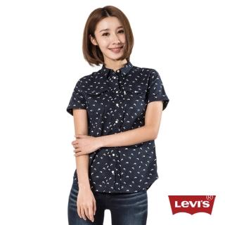【Levis】女款純棉印花深藍色純棉短袖襯衫