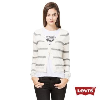 【Levis】女款白灰色條紋針織毛衣外套