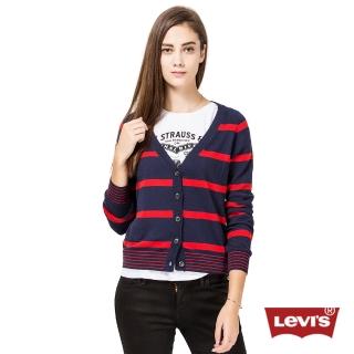 【Levis】女款藍紅色條紋針織毛衣外套