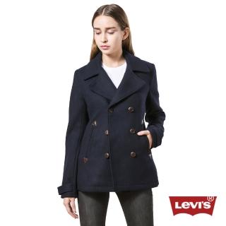 【Levis】女款雙排釦藏藍色毛呢大衣外套