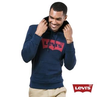 【Levis】男款經典logo印花純棉長袖厚棉Tee-深藍