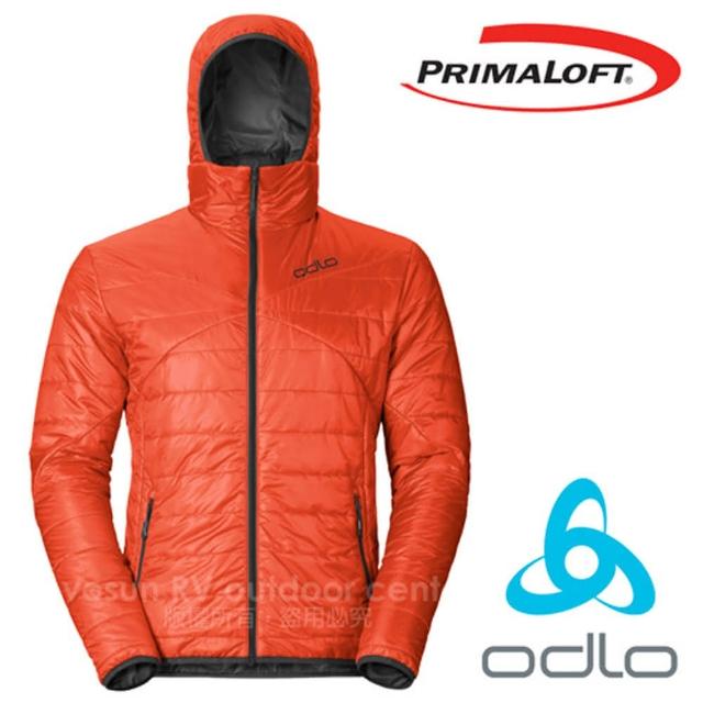【瑞士 ODLO】男 7折 Primaloft 超輕防風防潑水保暖連帽外套/夾克(525162 橘紅/灰)比價