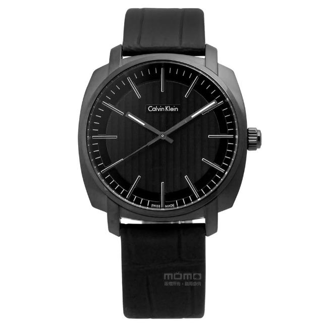 【Calvin Klein】Highline韓流指標金宇彬代言款皮革腕錶 黑色 39mm(K5M314C1)