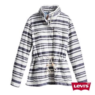 【Levis】女款雙色條紋抽繩長版外套