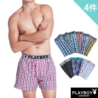 【PlayBoy】舒適LOGO黑織帶五片式平口褲(4件組)
