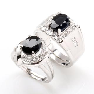 【寶石方塊】英雄美人天然2克拉+2克拉黑藍寶對戒-活圍設計