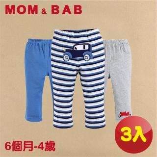 【MOM AND BAB】深藍汽車純棉休閒長褲-三件組(6M-4T)