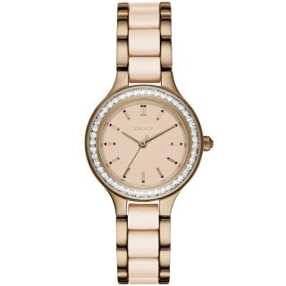 【DKNY】DKNY 蝶戀尤物晶鑽陶瓷腕錶-膚x雙材質錶帶(NY2467)