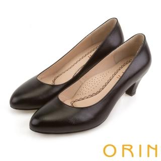 【ORIN】簡約時尚OL 圓尖素面柔軟羊皮粗跟鞋(黑色)