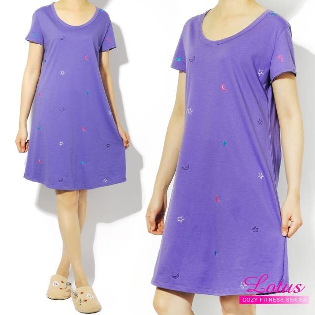 【LOTUS】歐美俏皮點綴短袖睡裙(紫色)