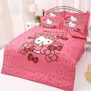【享夢城堡】精梳棉雙人床包薄被套四件組(HELLO KITTY 我的小可愛-粉)
