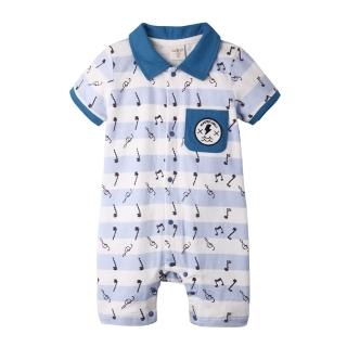 【baby童衣】任選 嬰兒連身衣  短袖前排開扣爬服 音樂家款 60144(灰藍)