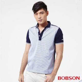 【BOBSON】男款配條POLO上衣(藍25011-53)