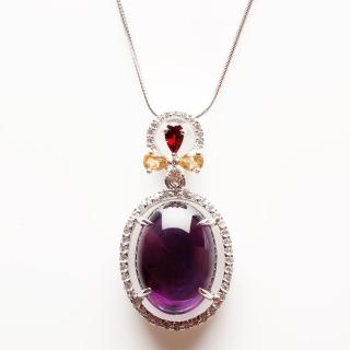 【寶石方塊】詠雪之才天然紫水晶項鍊-925銀飾