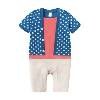 【baby童衣】任選 嬰兒連身衣 假三件亮彩短袖爬服60145(礦藍)