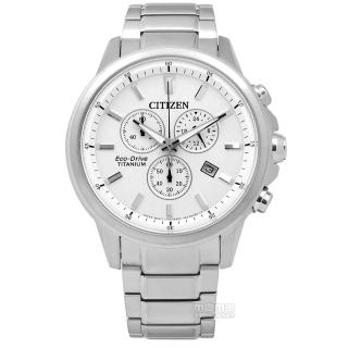 【CITIZEN 星辰】時尚矚目焦點日期計時光動能鈦金屬手錶 白色 43mm(AT2340-81A)