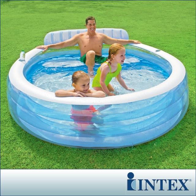 【INTEX】圓型藍色有靠背游泳池 640L(57190)限時優惠