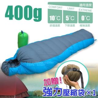 【VOSUN】全開式聚溫水鳥羽絨睡袋400g(藍/淺灰 SP400)