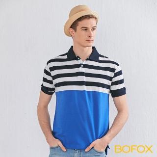 【BOFOX 寶狐】海軍風條紋拼接POLO衫