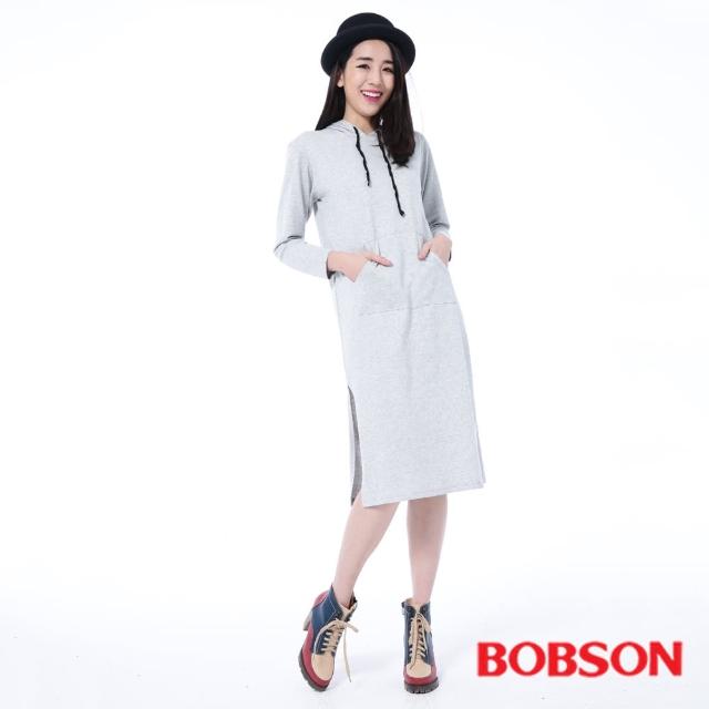 【BOBSON】女款連帽長袍衣(灰35137-82)