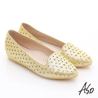 【A.S.O】玩美涼夏 金屬感羊皮內增高平底鞋(黃)