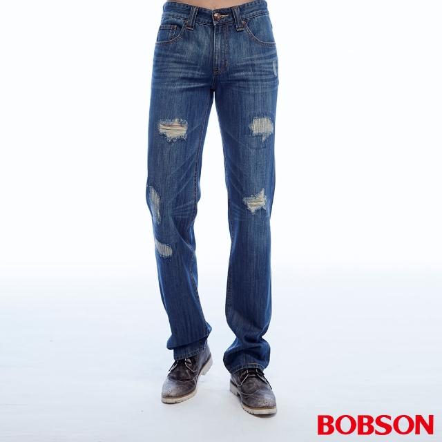 【BOBSON】男款低腰刷破直筒褲(1813-53)超值商品