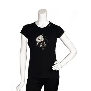 【PINKO】俏皮串珠水鑽繡縫可愛小象造型短袖T shirt(M-黑色11D0US nero limousin)