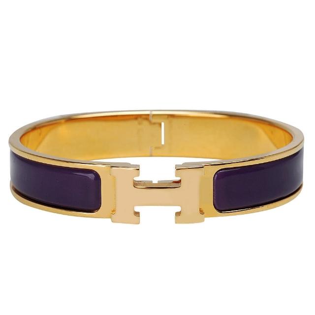 【HERMES】Clic H LOGO琺瑯細版手環(紫X金-P年H24831-PURPLE OR)