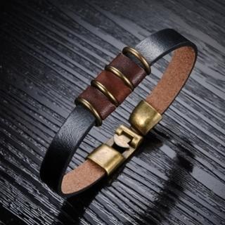 【米蘭精品】皮革手環鈦鋼手鍊男飾品(經典古銅色扣環情人節生日禮物73cq120)