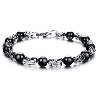 【米蘭精品】鈦鋼手鍊流行飾品(時尚個性黑珠情人節生日禮物男配件73cp15)