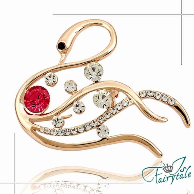 【伊飾童話】水漾天鵝＊紅水晶水鑽胸針福利品出清