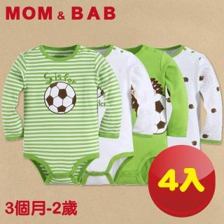 【MOM AND BAB】刺蝟足球長袖 純棉肩扣包屁衣(四件組禮盒組)
