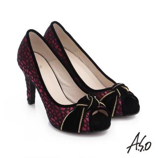 【A.S.O】璀璨注目 蕾絲緞布絨面魚口高跟鞋(正紅)