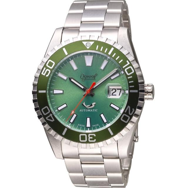 【愛其華 Ogival】深海悍將潛水機械腕錶(3385AGS 綠44mm)