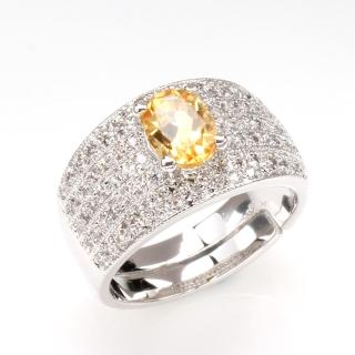 【寶石方塊】財源滾滾天然1克拉黃水晶戒指-活圍設計