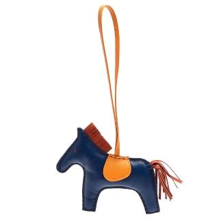 【HERMES】RODEO GM 馬兒造型拼色小羊皮鑰匙圈/吊飾(大-藏藍X橙色H064931CA-DEEP BLUE-ORA)